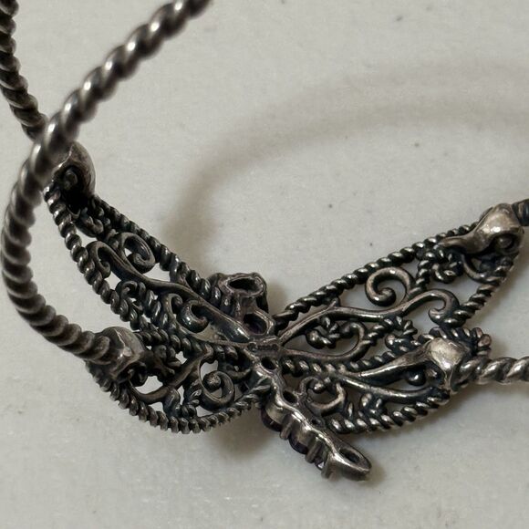 Vintage Carolyn Pollack Dragonfly Amethyst & Peridot Sterling Cuff Bracelet - Picture 6 of 7